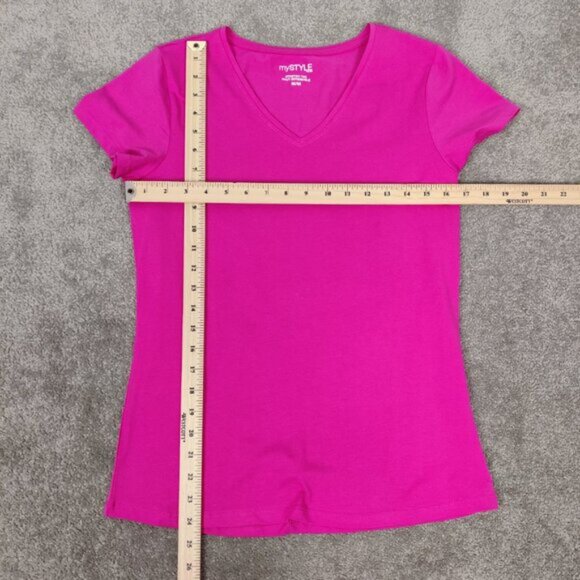MyStyle Womens Stretch Tee Size M Pink Cotton Barbiecore Summer - Picture 5 of 5